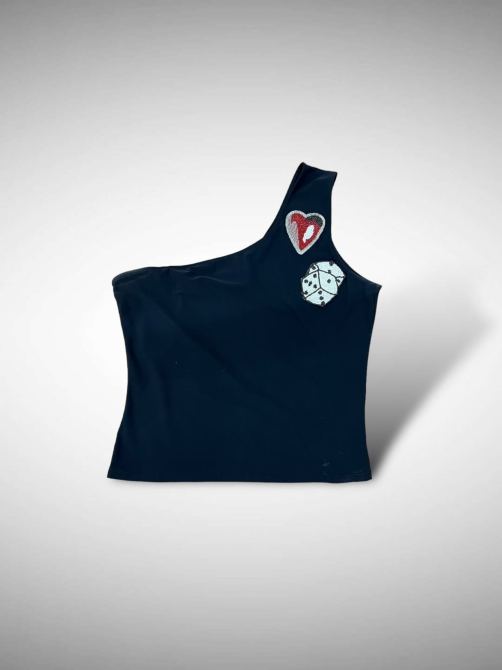 A Versace one shoulder crop top.