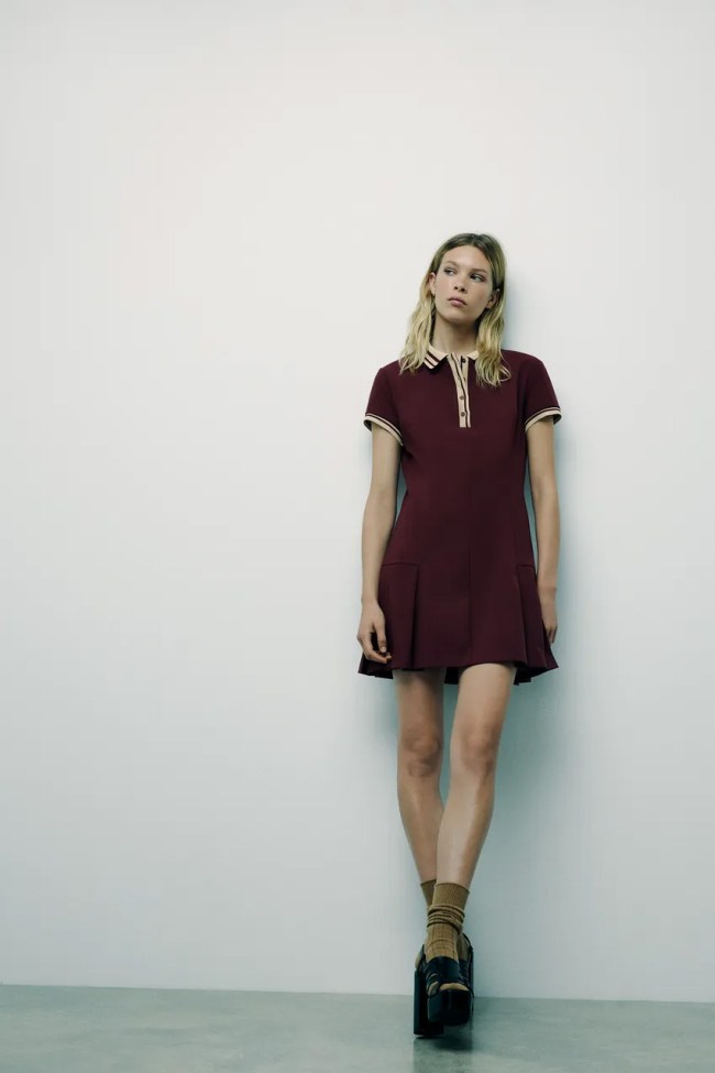 Box Pleat Dress with Contrasting Rib Trim