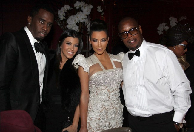 NEW YORK - OCTOBER 16:  (L-R) Sean "Diddy" Combs, Kourtney Kardashian, Kim Kardashian and Andre Harrell attend Andre Harrell's 50th birthday party at The Darby restaurant on October 16, 2010 in New York City.
