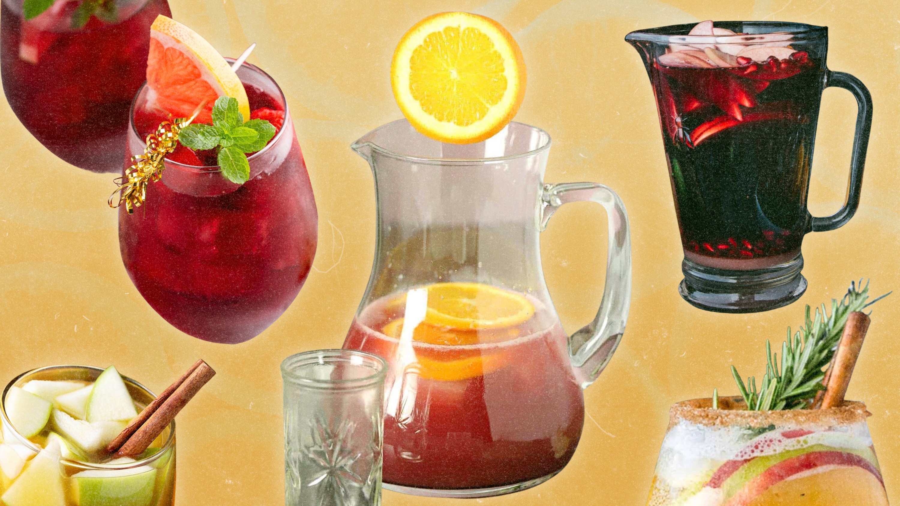 A collage of various sangria beverages
