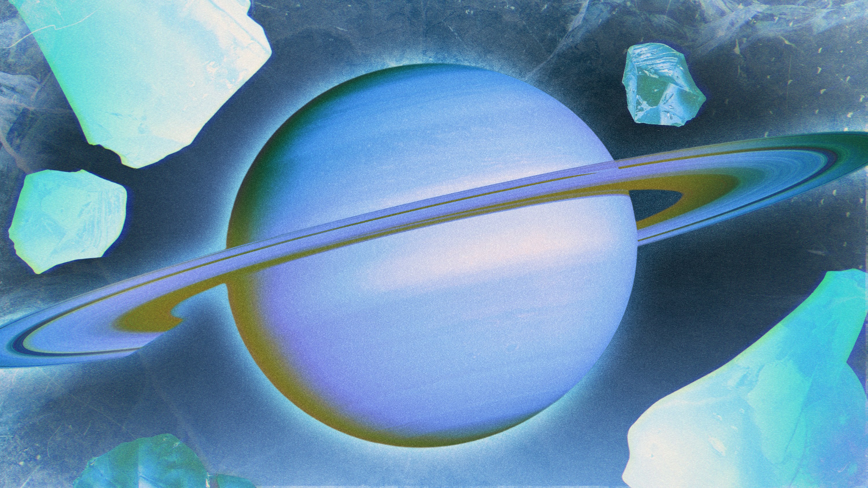 Saturn surrounded by icy meteor fragments