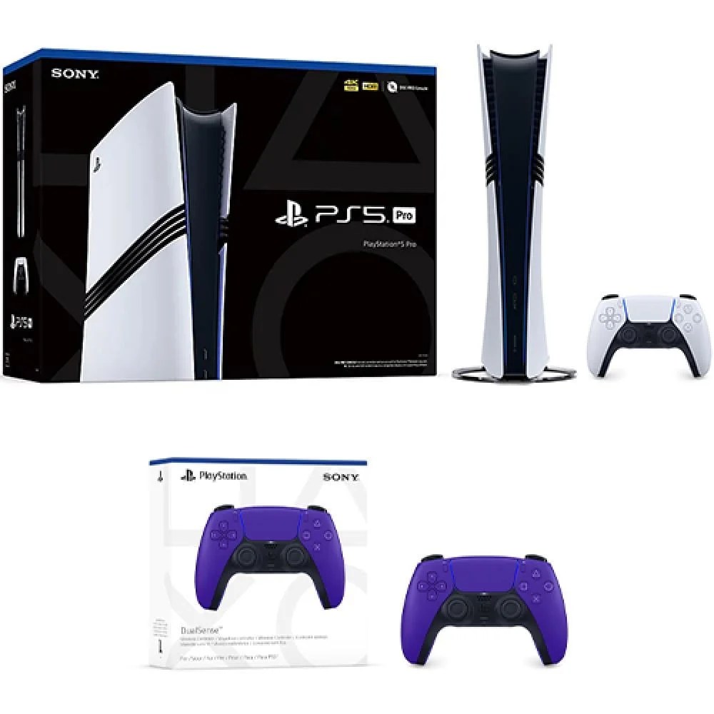 PlayStation 5 Pro Console + Two Galactic Purple Controllers