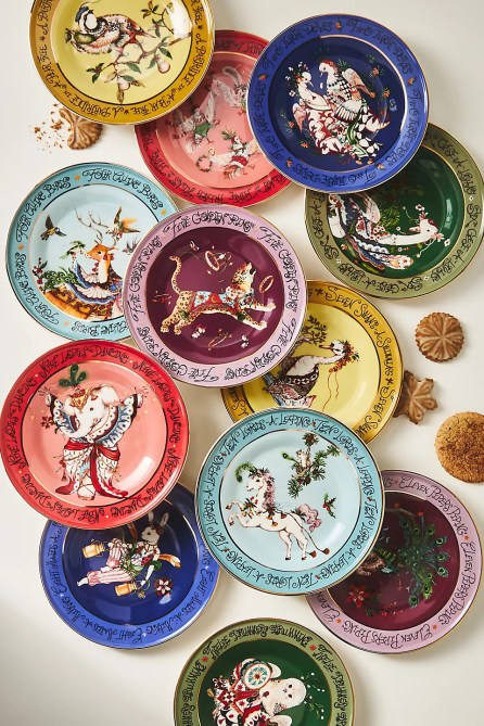 Twelve Days of Christmas Stoneware Dessert Plates