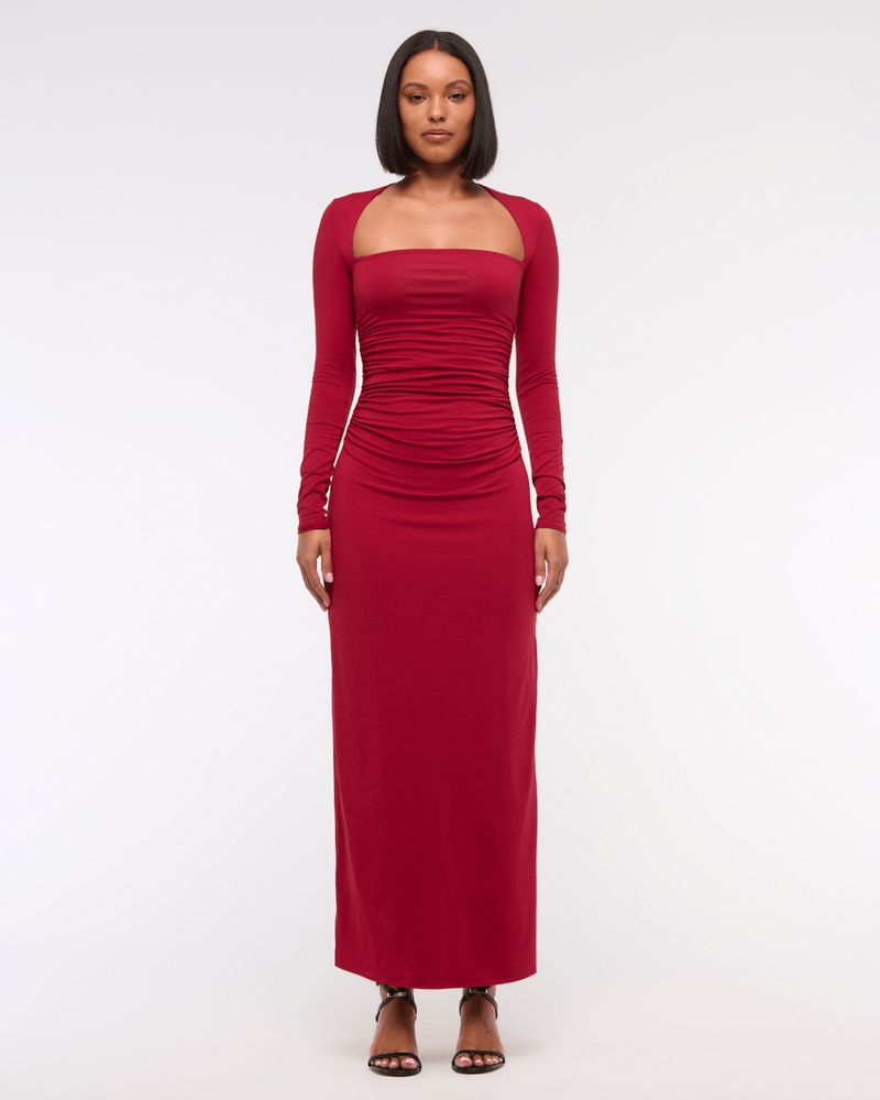 Abercrombie & Fitch Ava Long-Sleeve Knit Maxi Dress in red