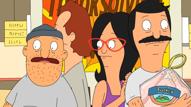 BOB'S BURGERS, l-r: Teddy Francisco, Linda Belcher, Bob Belcher in 'Dawn of the Peck' (Season 5, Episode 4, aired November 23, 2014