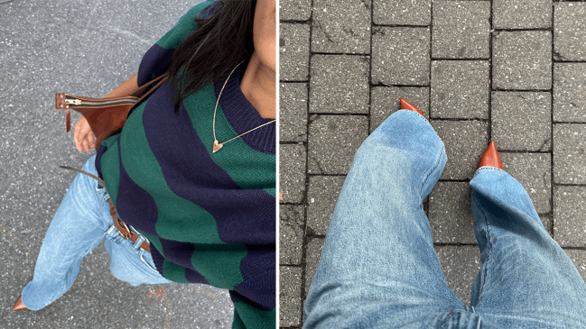 Kaili wearing the Franco Sarto Alberta Bootie in Dark Brown.