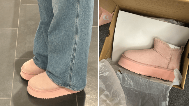 Kleigh wearing the Koolaburra by UGG Koola Ultra Mini Platform Boot in pink.