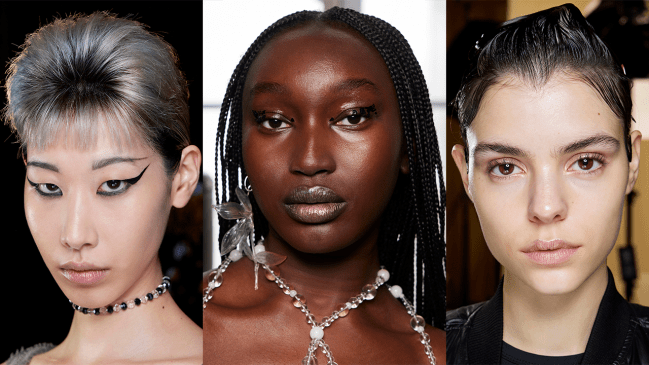 Models wearing pearly lipstick.