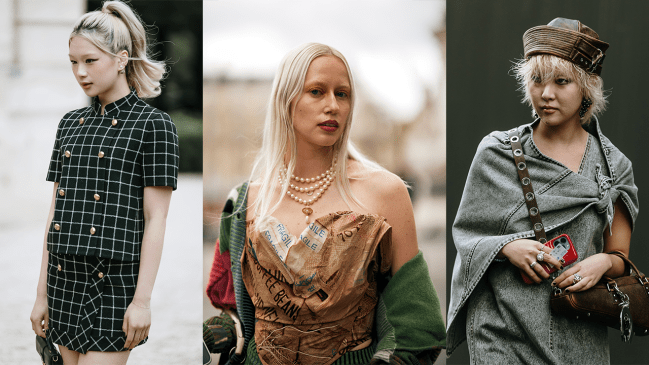 Fashion week guests with bleach blonde hair.