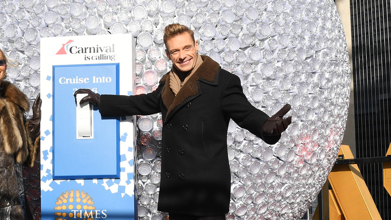 Rita Ora and Ryan Seacrest at "Dick Clark's New Year's Rockin' Eve With Ryan Seacrest 2026" press junket at the Times Square Ball on December 30, 2025 in New York City, New York.