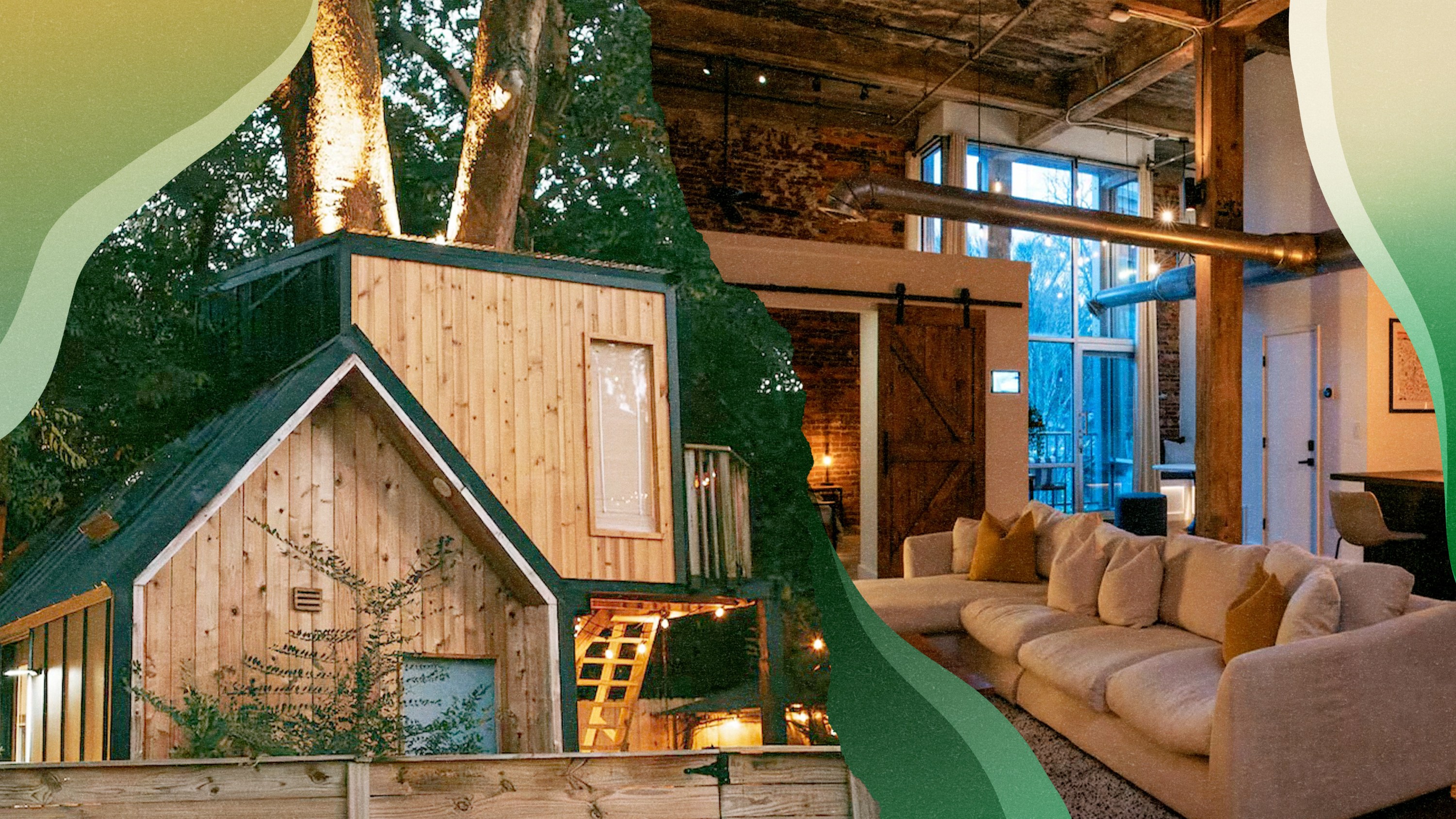 A collage of various Atlanta Airbnbs