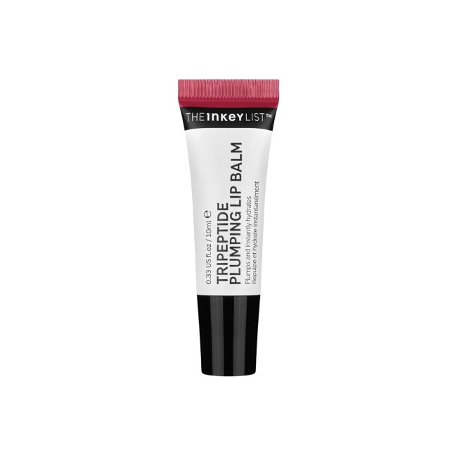The Inkey List Tripeptide Plumping Lip Balm in a white tube.