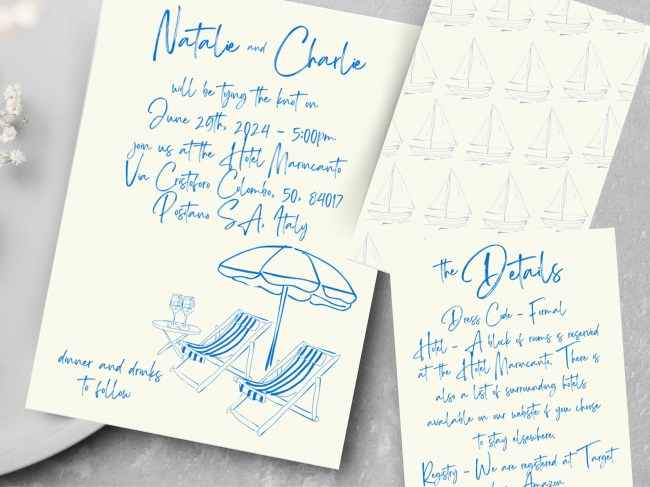 Champagne Towers Italy Beach Wedding Invitation Suite