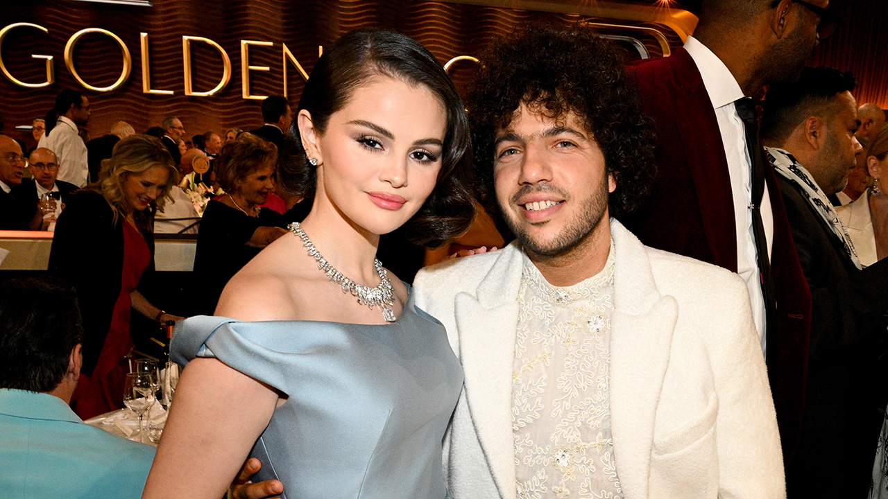 Selena Gomez, Benny Blanco during the 82nd Annual Golden Globes held at The Beverly Hilton on January 05, 2025 in Beverly Hills, California.