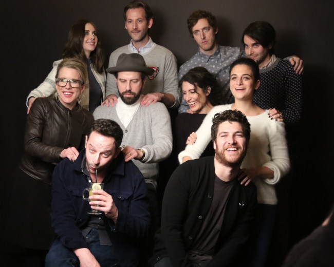 Alison Brie, Jeff Baena, Thomas Middleditch ,Adam Pally ,Nick Kroll ,Brett Gelman ,Jenny Slate, Aubrey Plaza ,Lisa Edelstein and Lauren Weedman from the film ''Joshy" posed for a portrait during The Hollywood Reporter 2016 Sundance Studio At Rock & Reilly's - Day 3 - 2016 Park Cityon January 24, 2016 in Park City, Utah.