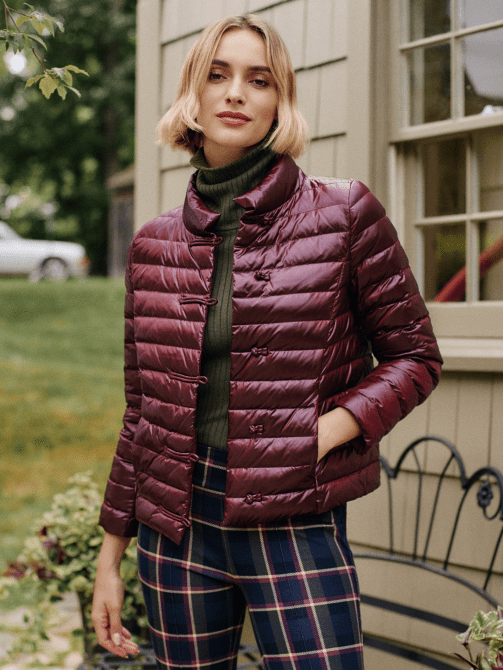 J.McLaughlin Hayes Puffer Jacket in Shiny Wine colorway