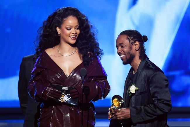 NEW YORK, NY - JANUARY 28:  Recording artists Rihanna (L) and Kendrick Lamar accept Best Rap/Sung Performance for 'Loyalty' onstage during the 60th Annual GRAMMY Awards at Madison Square Garden on January 28, 2018 in New York City.