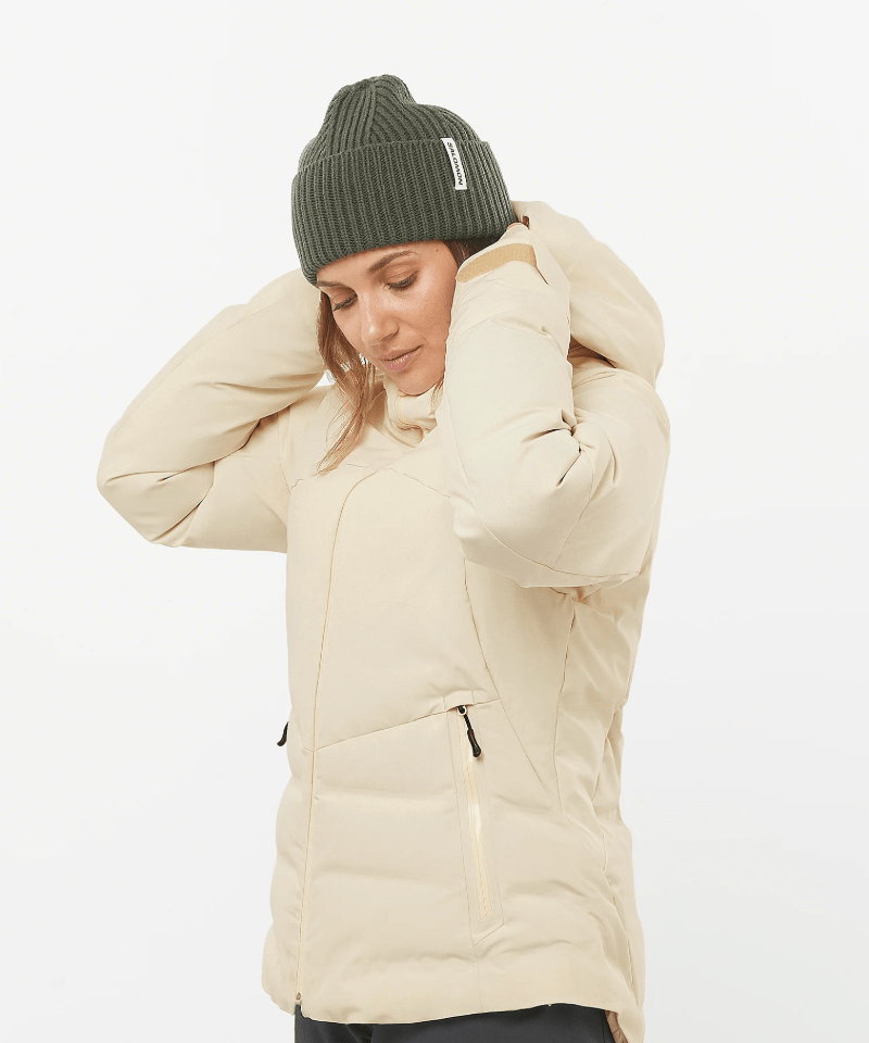 Salomon Alpenflow Hooded Down Jacket in off-white colorway