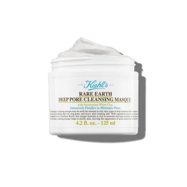Kiehl's Rare Earth Deep Pore Cleansing Mask in a white jar.