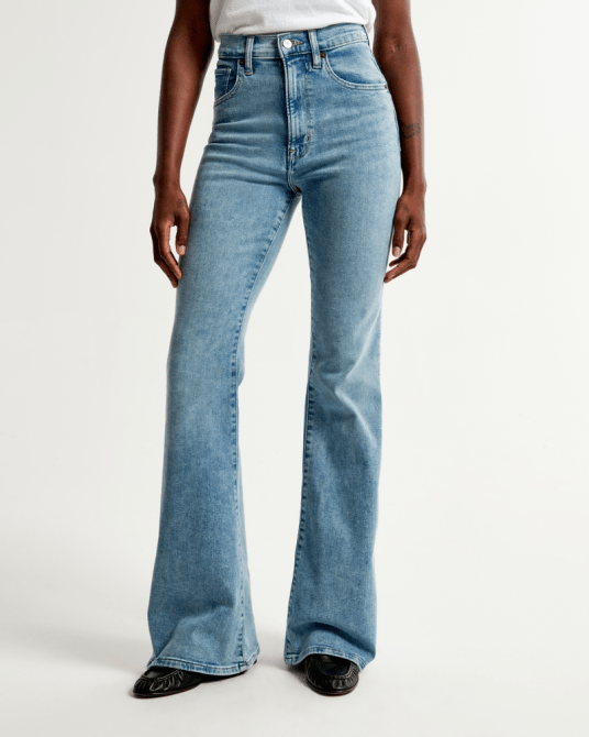 Abercrombie Ultra High Rise Stretch Flare Jean in blue wash