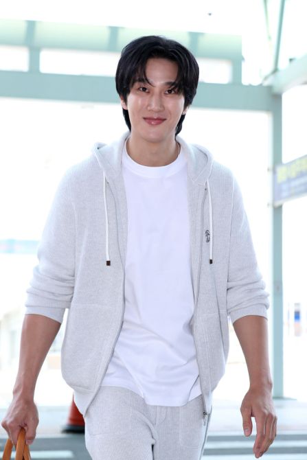 South Korean actor and model Ahn Bo-Hyun is seen departing for Italy for the Brunello Cucinelli S/S 2024 men's collection at Incheon International Airport on June 10, 2024 in Incheon, South Korea.