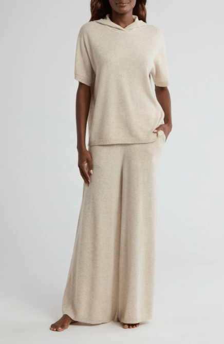 Nordstrom Cashmere Lounge Set in beige oatmeal light heather colorway