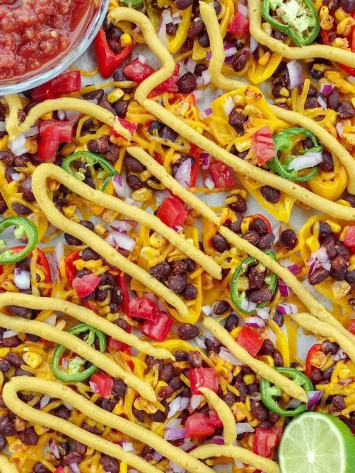A close-up of a plate of nachos