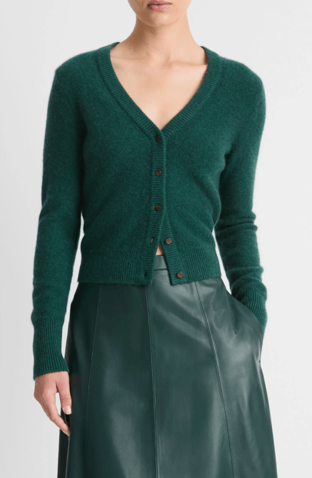 Vince Boiled Cashmere Cardigan in green