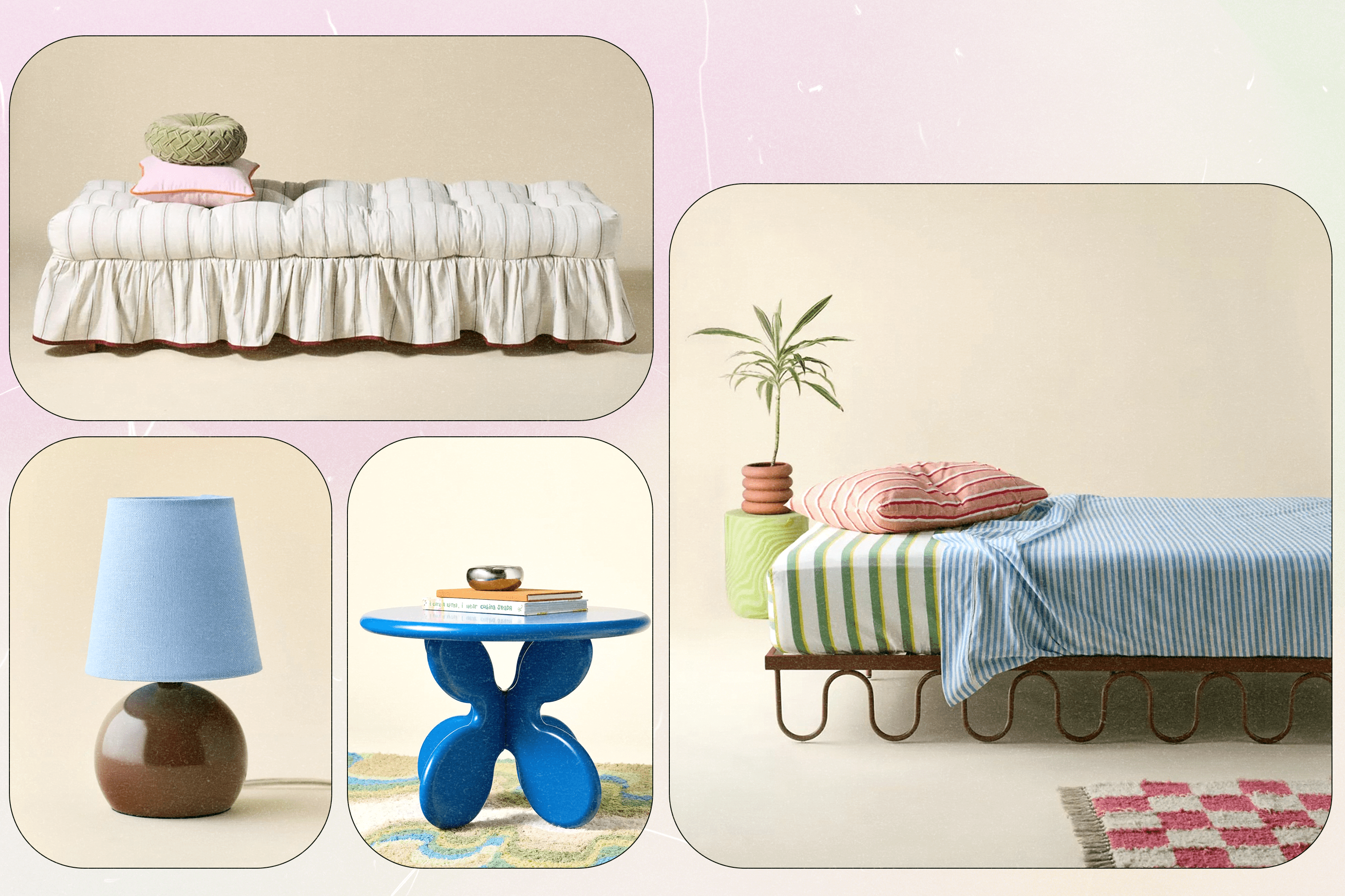 A collage of various home decor pieces.