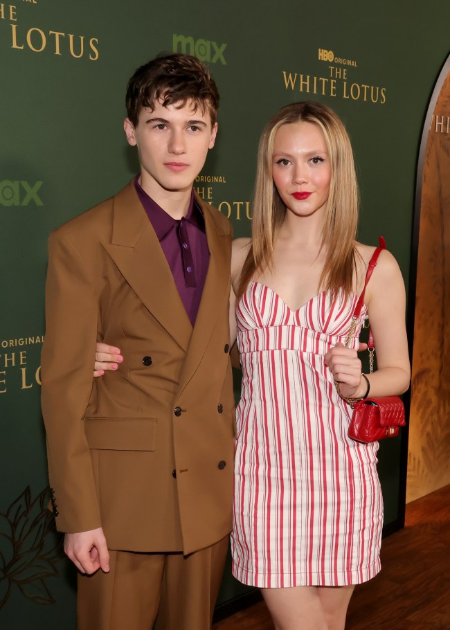 Sam Nivola and Iris Apatow attend the Los Angeles Premiere of HBO Original Series "The White Lotus" Season 3 at Paramount Theatre on February 10, 2025 in Los Angeles, California.