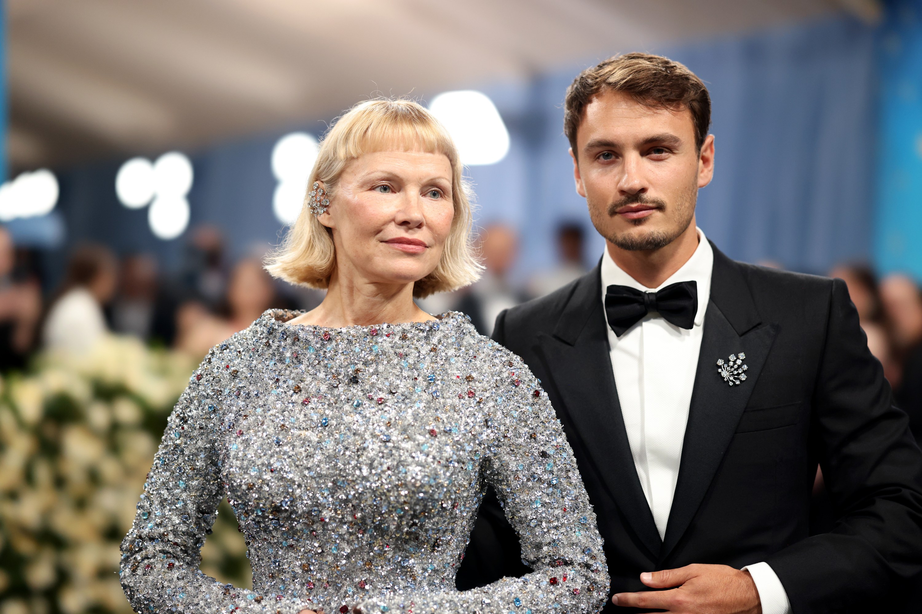 NEW YORK, NEW YORK - MAY 05: (L-R) Pamela Anderson and Brandon Thomas Lee attend the 2025 Met Gala Celebrating "Superfine: Tailoring Black Style" at Metropolitan Museum of Art on May 05, 2025 in New York City.  (Photo by John Shearer/WireImage)