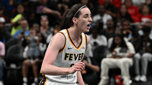 Caitlin Clark #22 of the Indiana Fever reacts against the Atlanta Dream during the fourth quarter at State Farm Arena on May 22, 2025 in Atlanta, Georgia.