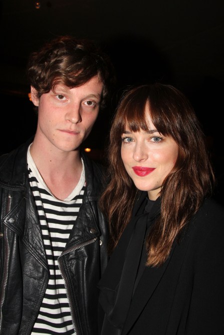 NEW YORK, NY - OCTOBER 26:  (EXCLUSIVE COVERAGE)  Matthew Hitt and Dakota Johnson pose at The Opening Night of "The Last Ship" on Broadway at The Neil Simon Theatre on October 26, 2014 in New York City.