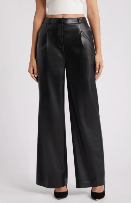 Open Edit Faux Leather Wide Leg Pants