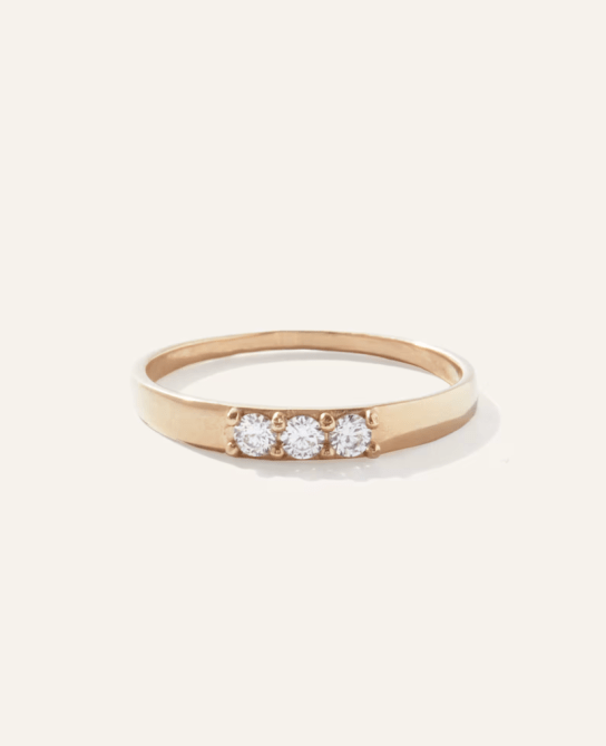 14K Gold Diamond Three Stone Tapered Band
