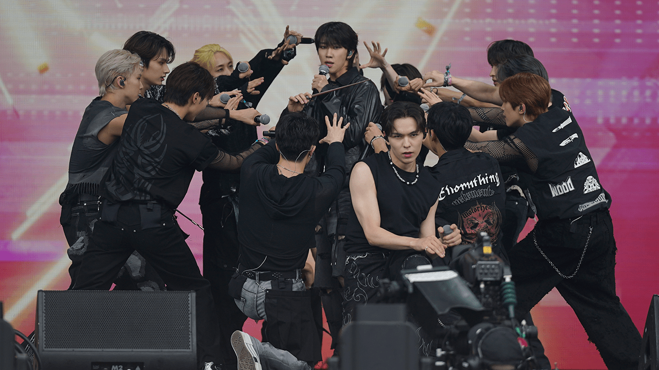 South Korean K-pop band Seventeen performing on the Pyramid Stage, at the Glastonbury Festival at Worthy Farm in Somerset. Picture date: Friday June 28, 2024.