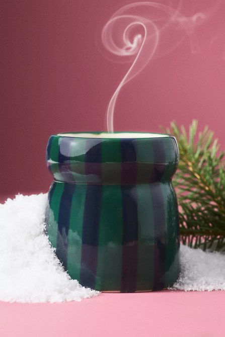 Paddywax Cabana Woody Balsam Fir Striped Ceramic Candle