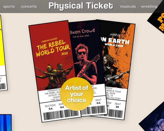 StarstruckPrintCo Physical Ticket Custom Personalized Laminated Concert Event Ticket