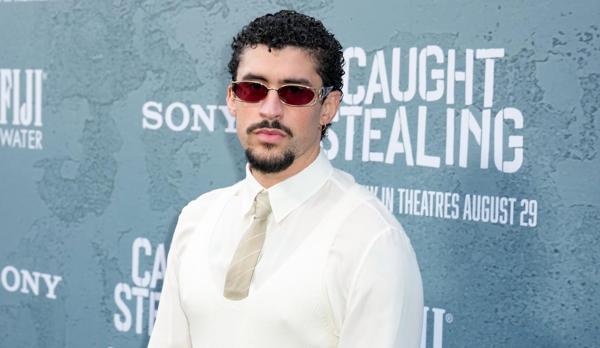 Bad Bunny at the Columbia Pictures "Caught Stealing" New York Premiere held at Regal Union Square on August 26, 2025 in New York, New York.