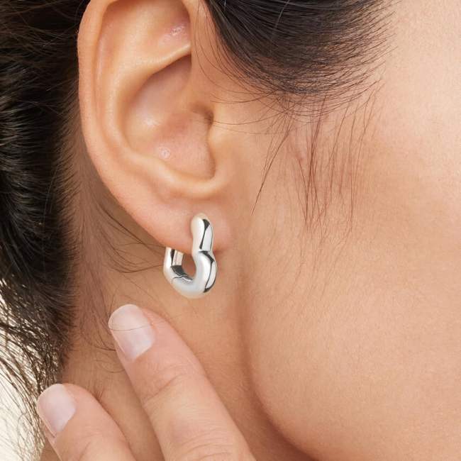 Heart Shaped Tube Hoop Earrings in Silver