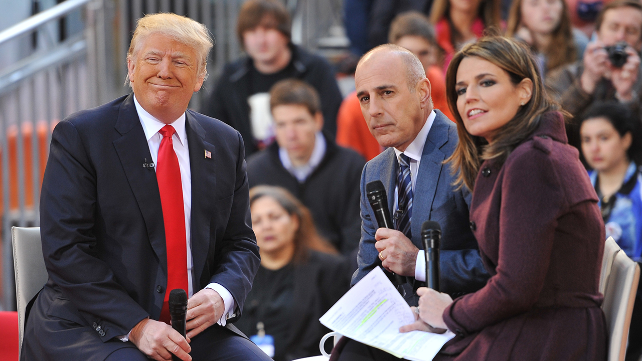 NEW YORK, NY - APRIL 21:  (R-L) Savannah Guthrie and Matt Lauer interview 2016 Republican presidential candidate Donald Trump during NBC's Today Trump Town Hall at Rockefeller Plaza on April 21, 2016 in New York City.