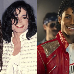 Janet Jackson and Michael Jackson; Jaafar Jackson as Michael Jackson in 'Michael.'